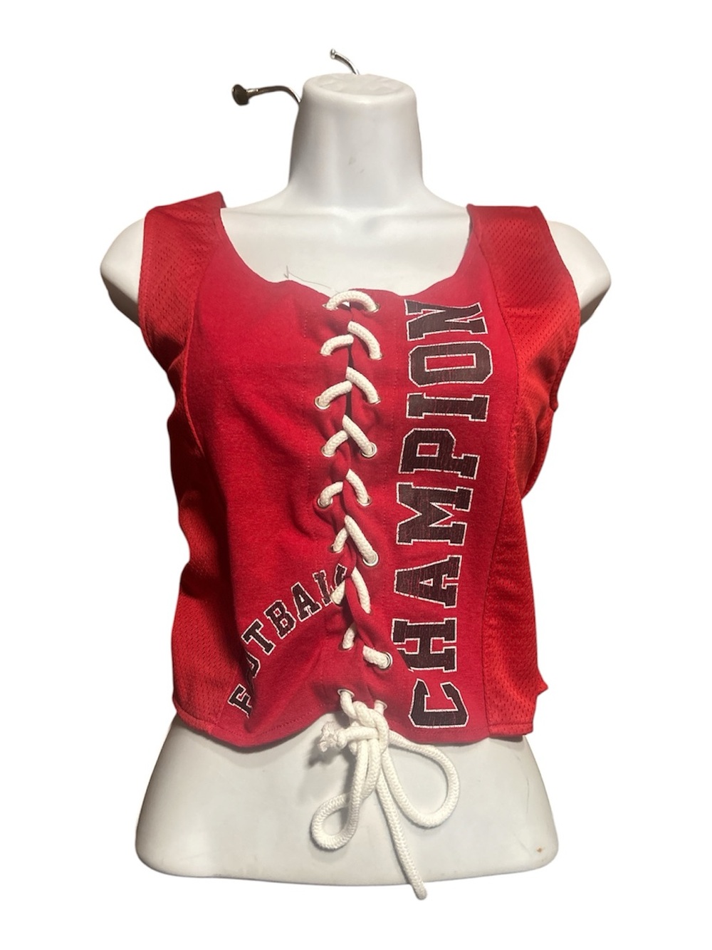 Goodie Two Sleeves Football Champion Tie Back Tank Top Size Medium